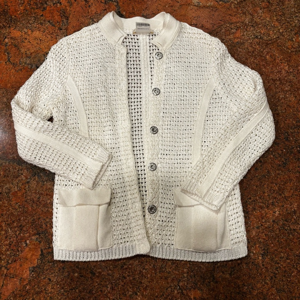 Scervino Street Women’s Sz 8 White Long sleeve open knit cardigan sweater